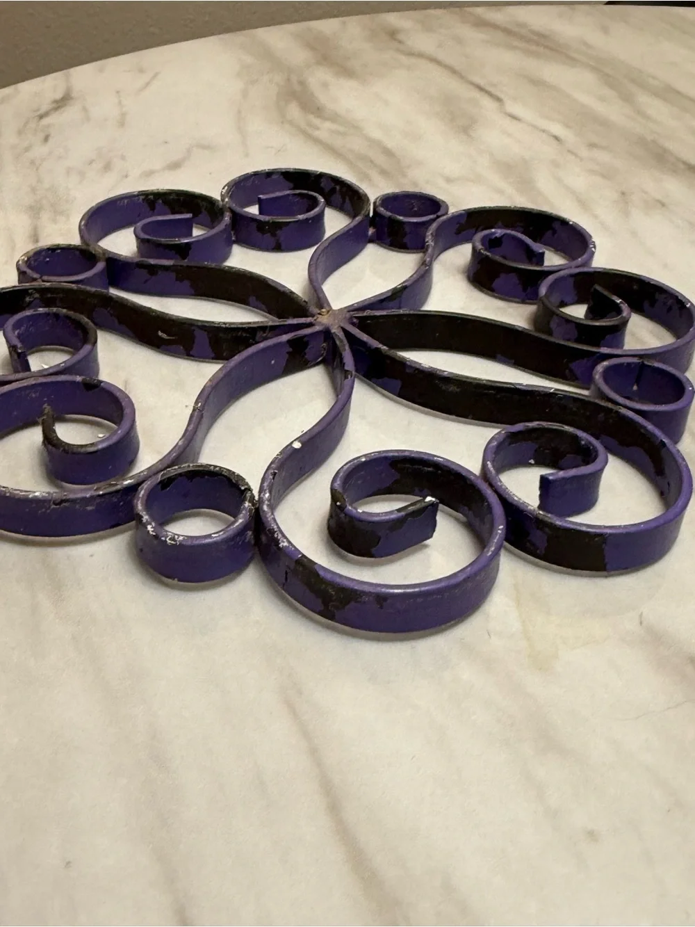 Silver purple  Painted plated trivet mid century French table accessory
